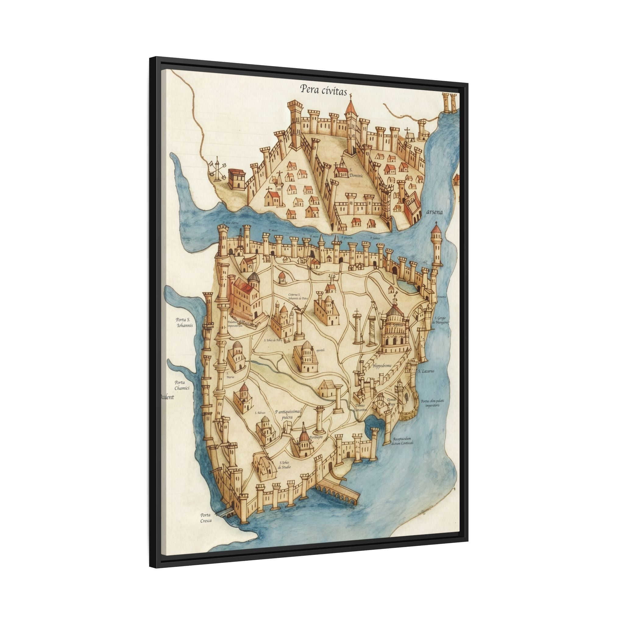 Framed Vintage Constantinople Map Canvas — Matte Nautical Wall Art