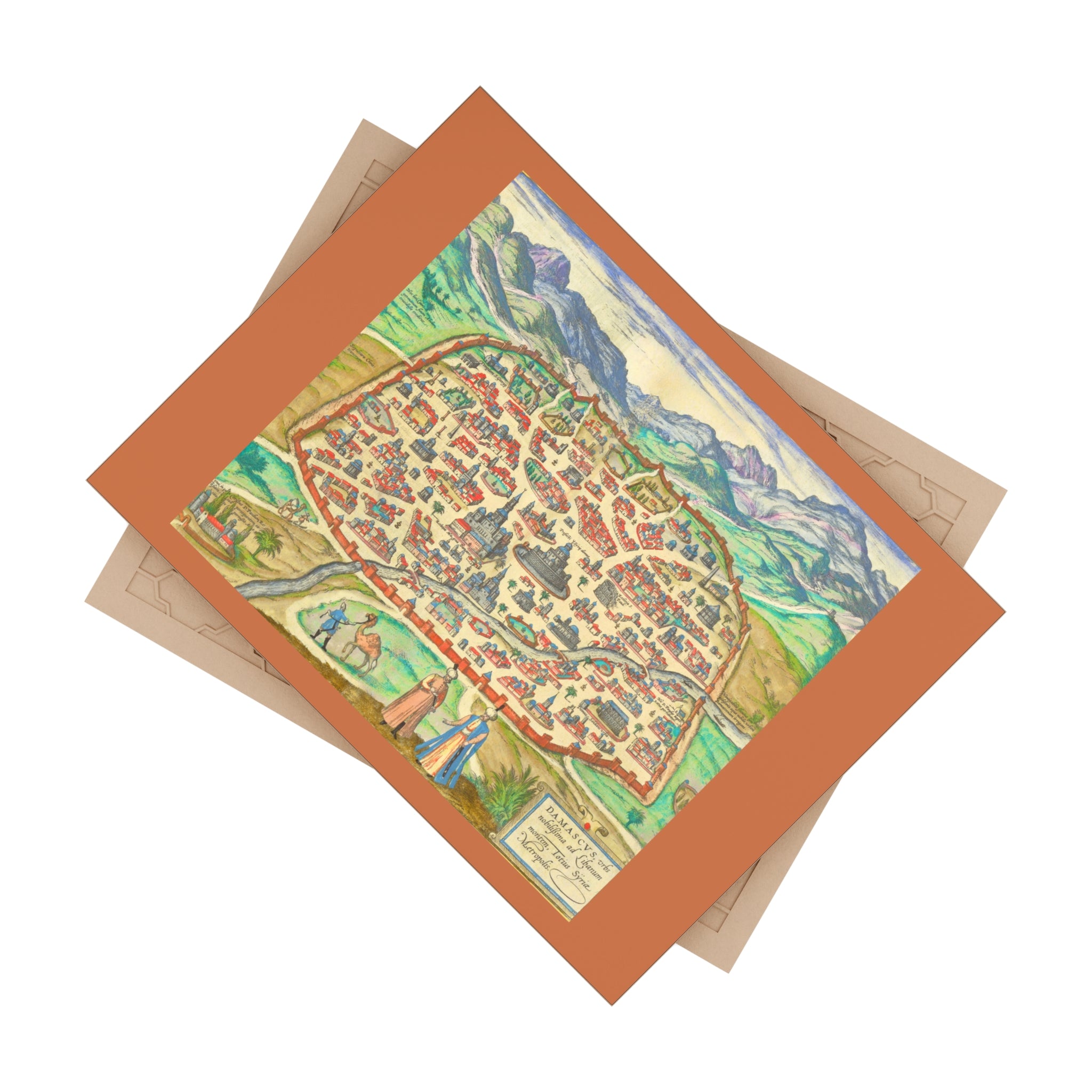 Antique Damascus Syria Birdseye Map Ceramic Tile | Historic Map Wall Tile