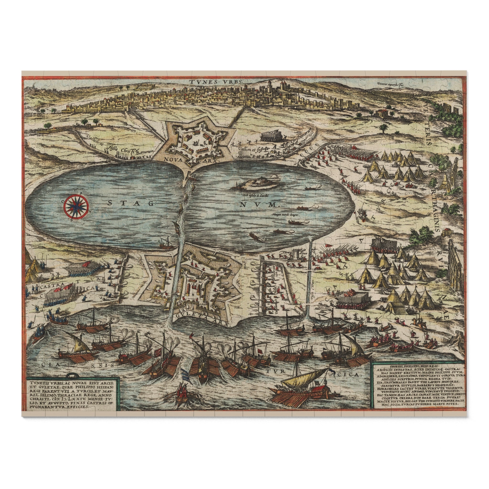 Tunis City Map Battle Scene Jigsaw Puzzle with Tin — Historic Harbor Illustration
