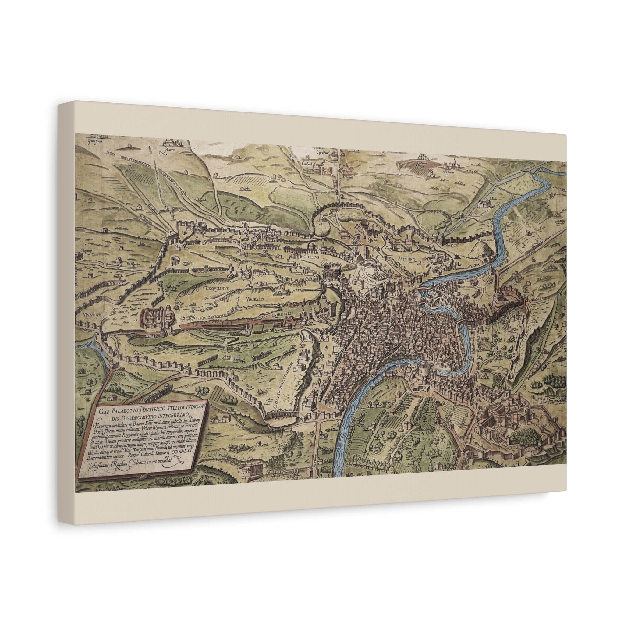 Antique City Map of Rome Matte Canvas Print — Vintage Stretched Wall Art
