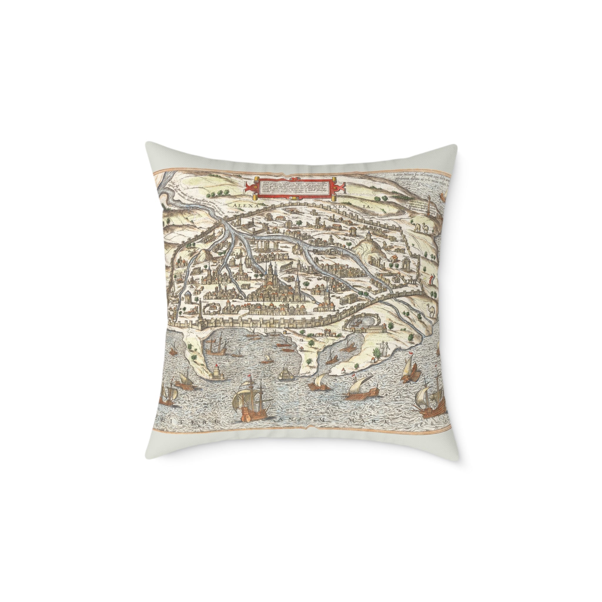 Renaissance Alexandria City View Square Pillow — Braun & Hogenberg Alexandria Port
