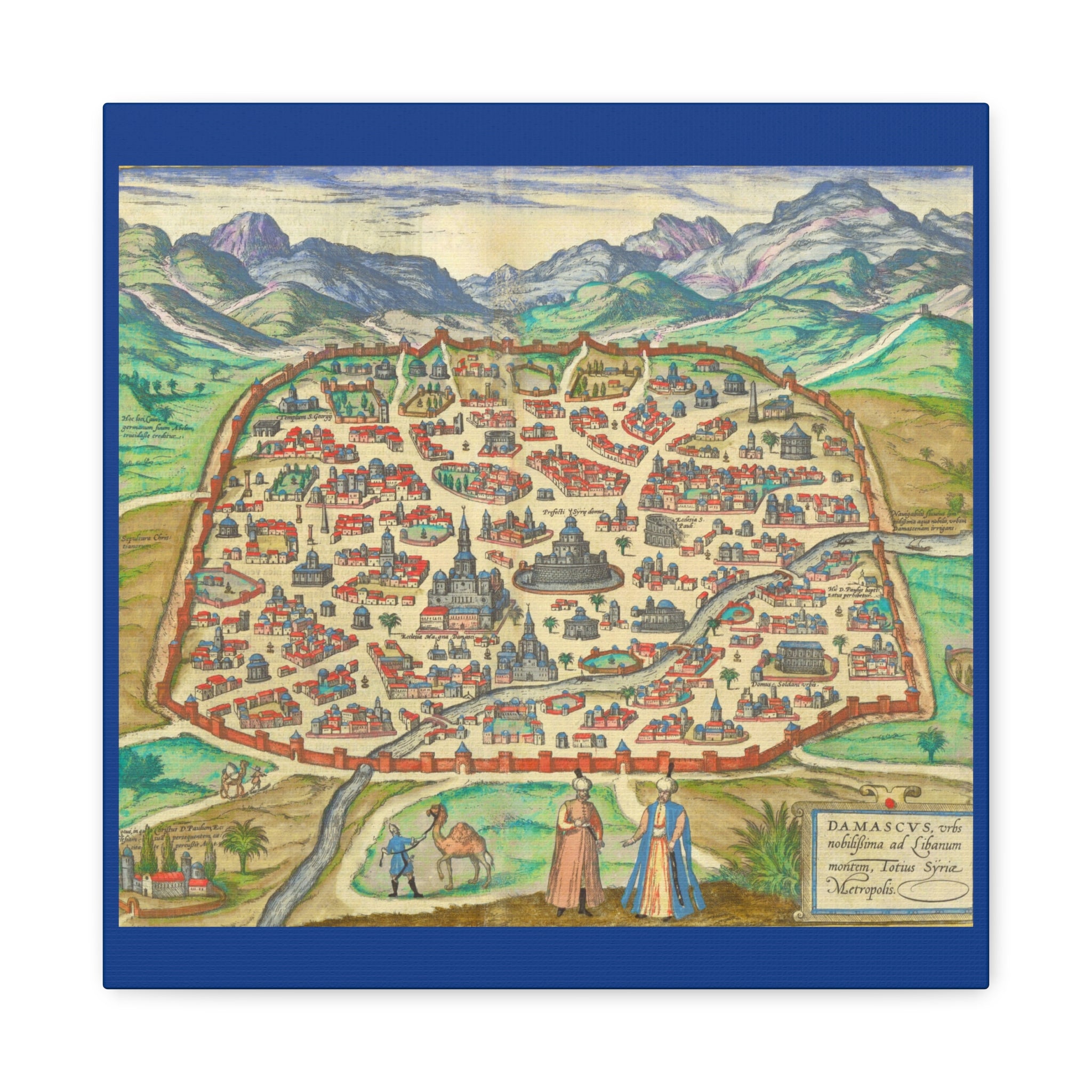 Antique Damascus Syria Birdseye City Map Matte Canvas