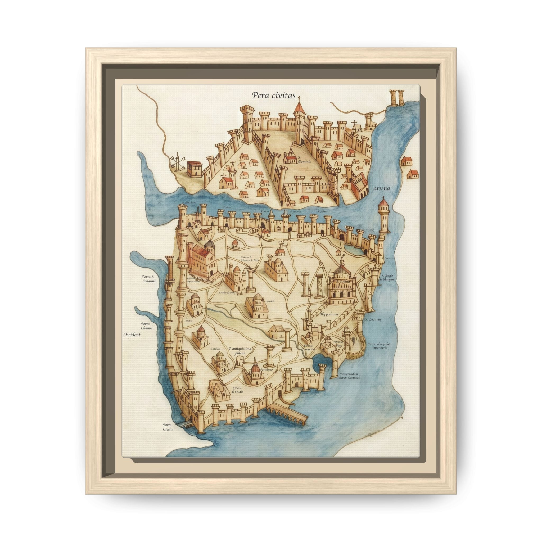 Framed Vintage Constantinople Map Canvas — Matte Nautical Wall Art