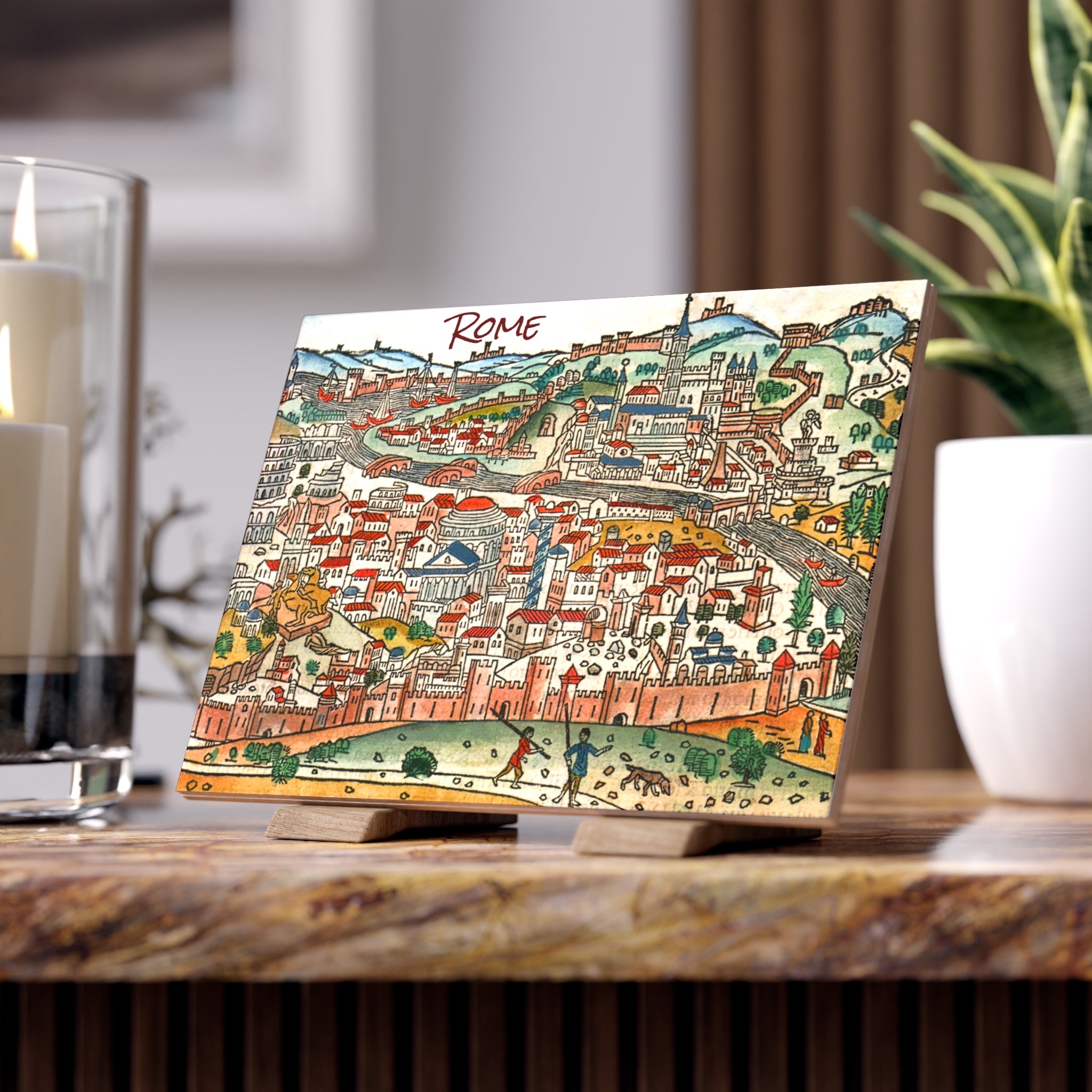 Rome (Roma) Antique-Style City View Print Ceramic Tile