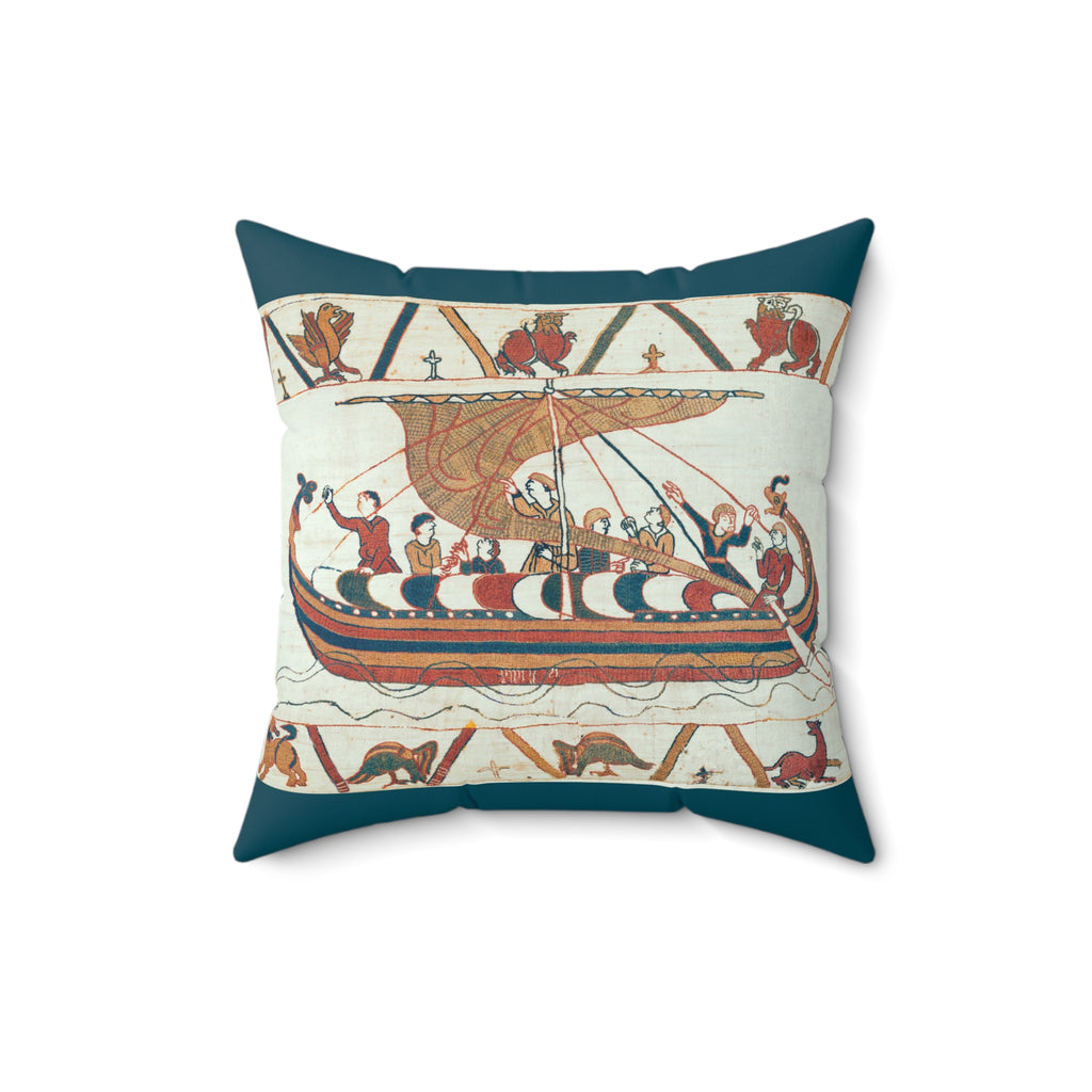 Bayeux Tapestry Battle of Hastings Faux Suede Square Pillow | Medieval Norman Invasion