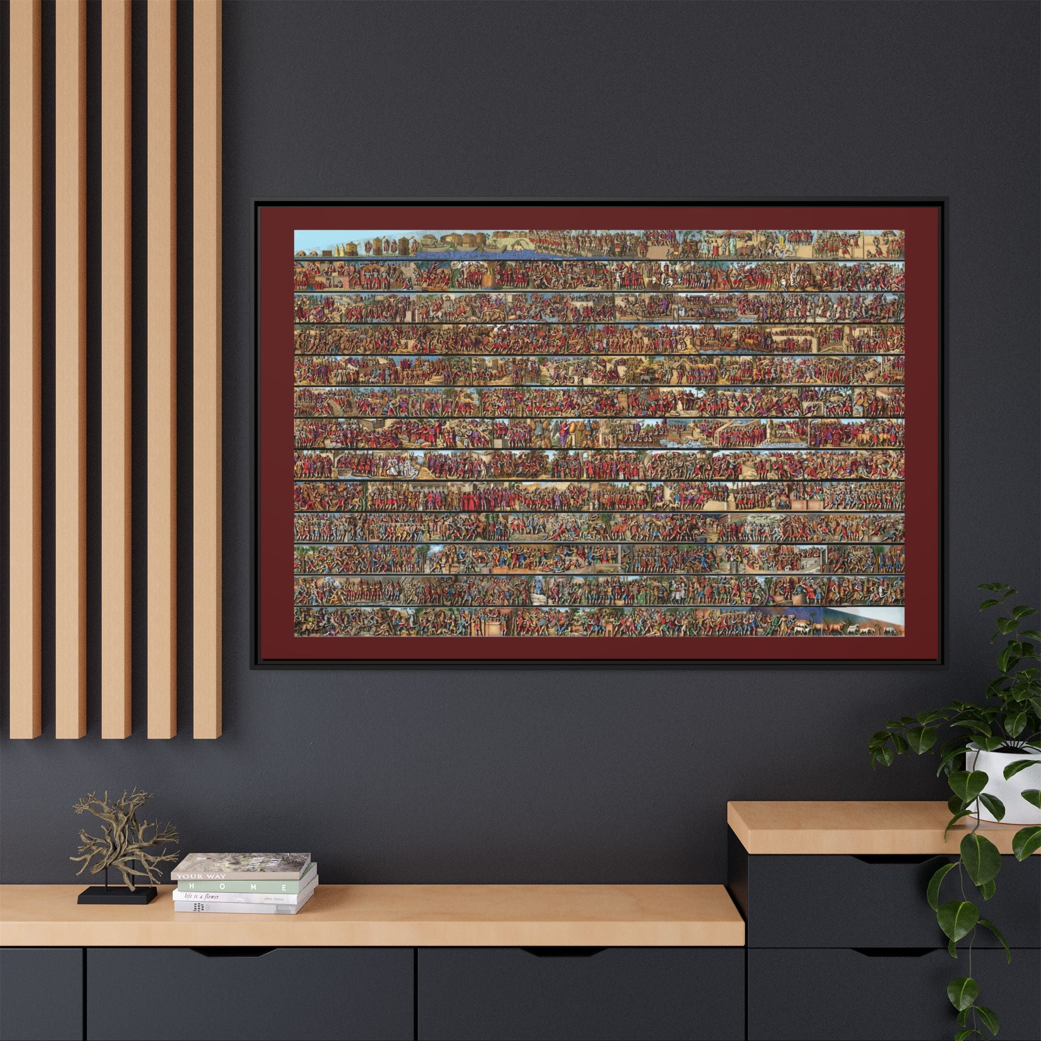 Colorized Depiction of Trajan's Column in Rome Framed Matte Canvas