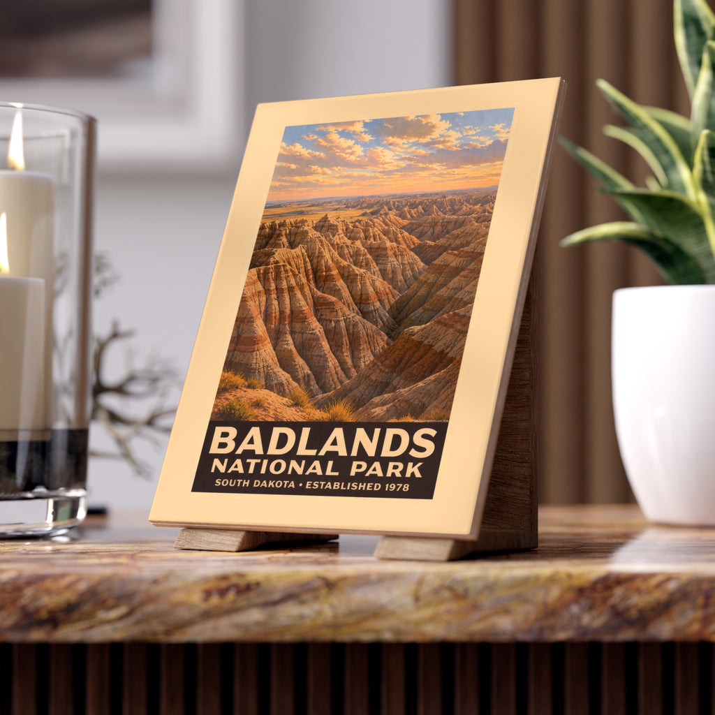 Badlands National Park Ceramic Photo Tile — Scenic Landscape Keepsake