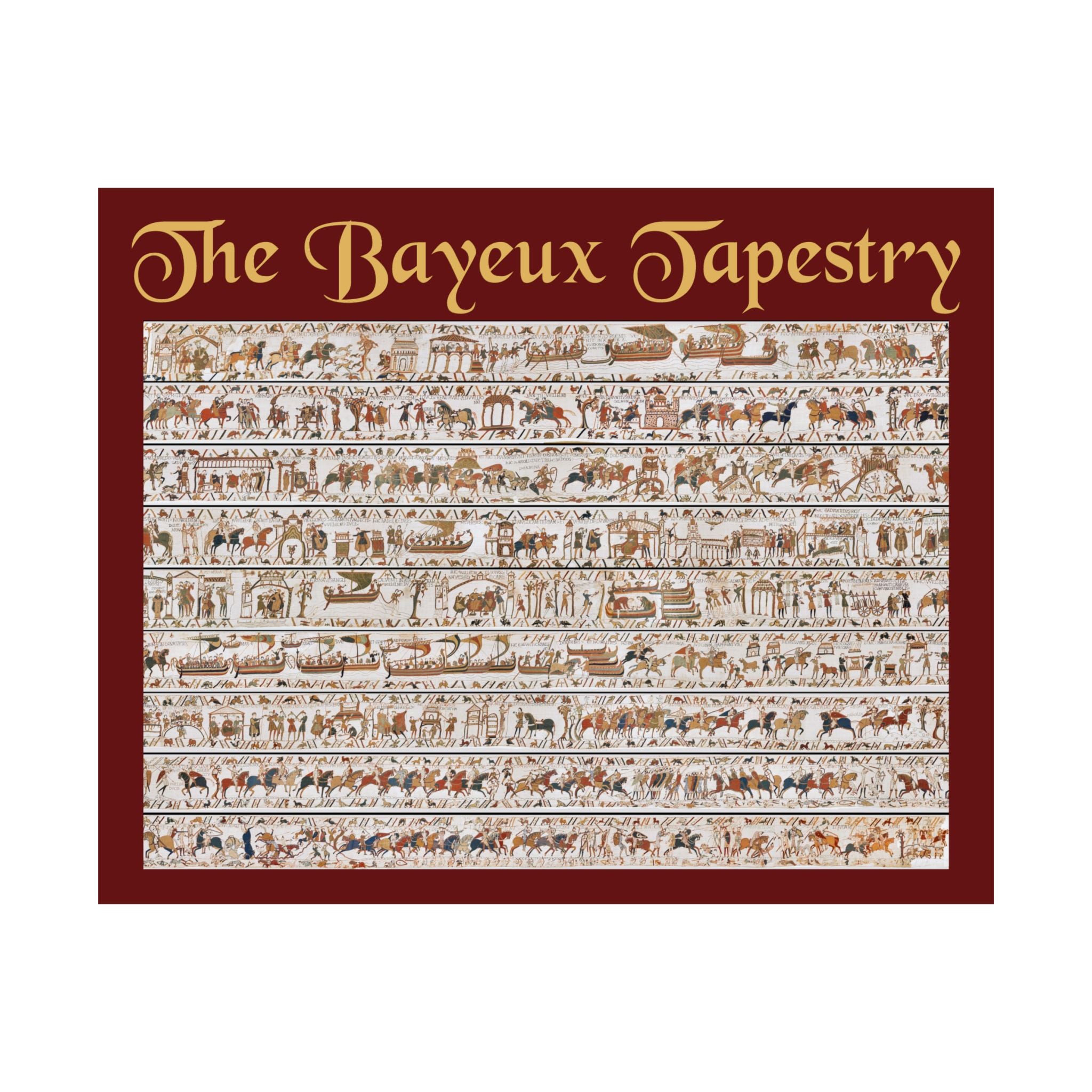 Bayeux Tapestry Continuous Scene Satin Poster | Medieval Norman Conquest Wall Art