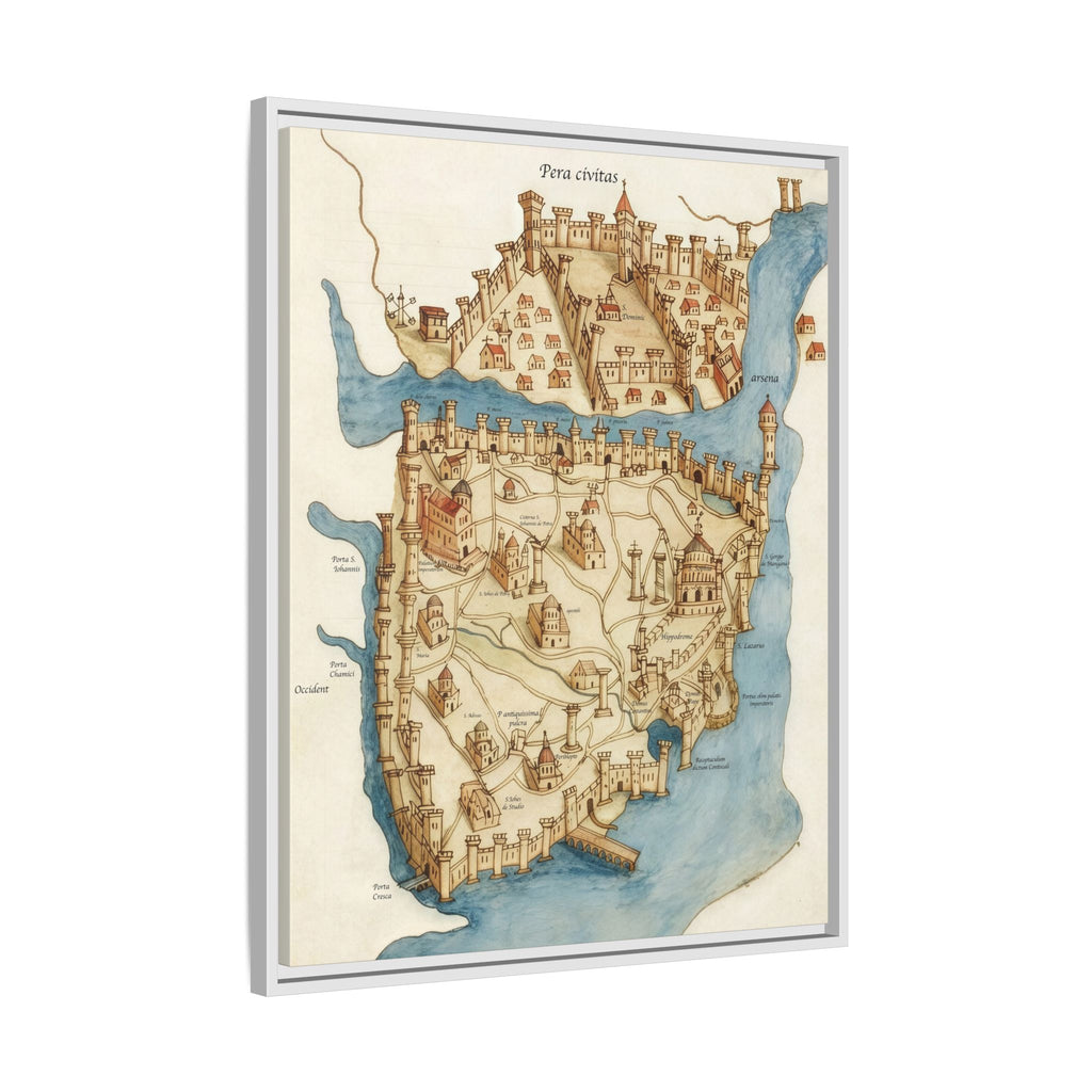 Framed Vintage Constantinople Map Canvas — Matte Nautical Wall Art