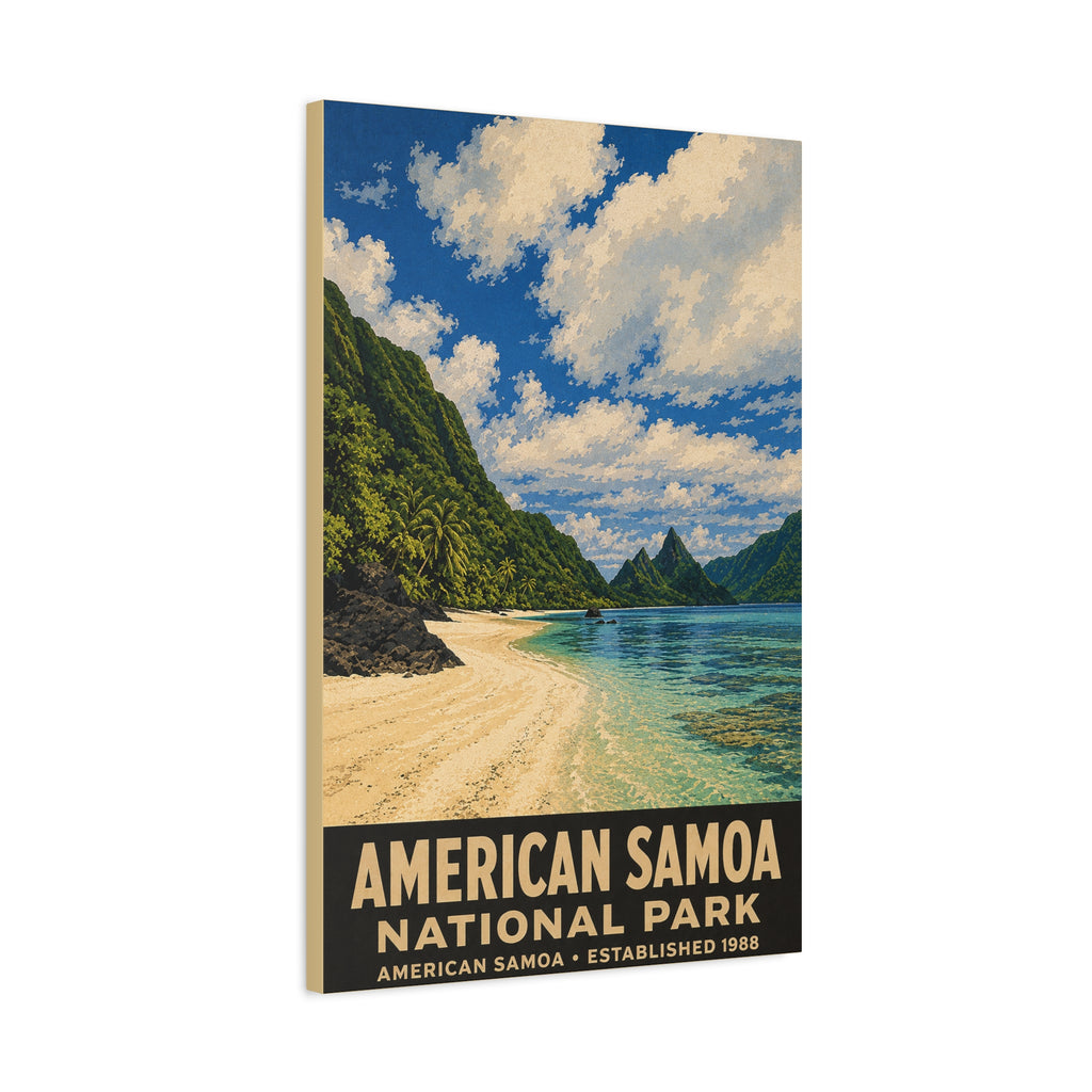 American Samoa National Park Matte Canvas Wall Art — Tropical Beach Vintage Travel Poster