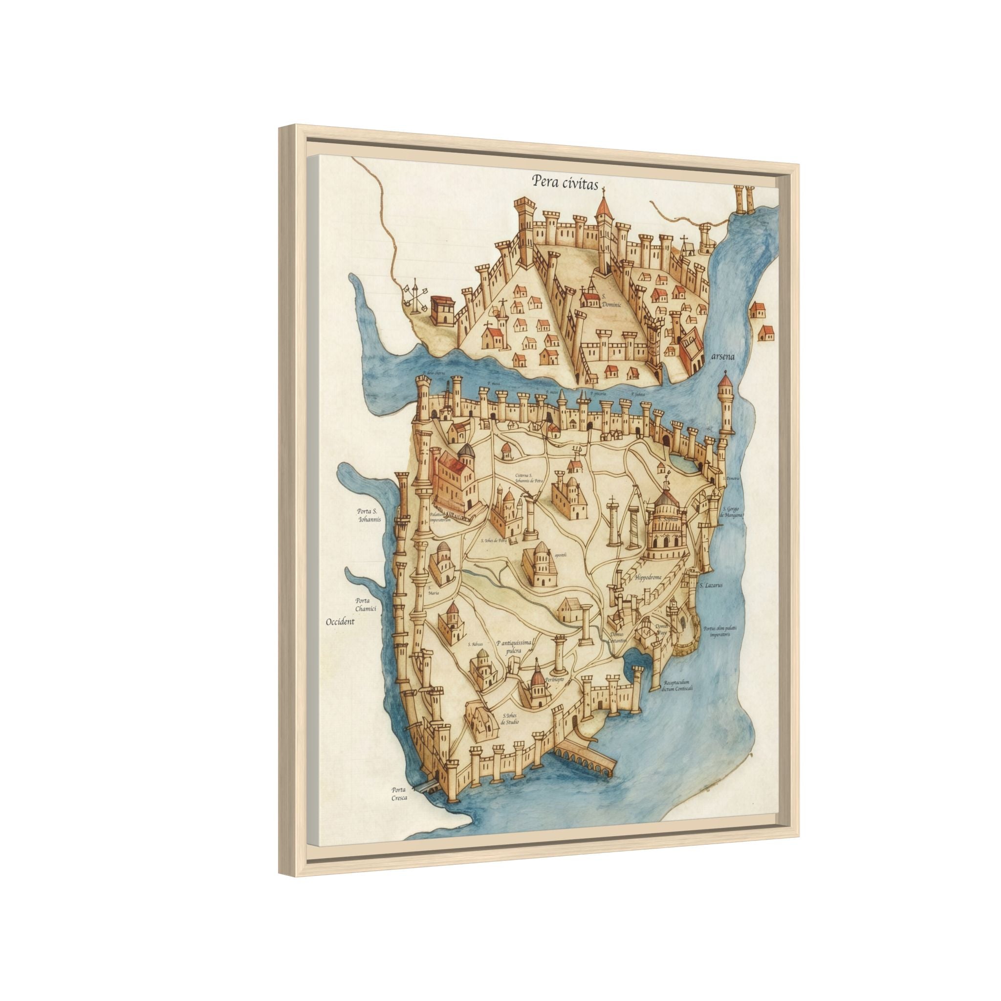 Framed Vintage Constantinople Map Canvas — Matte Nautical Wall Art