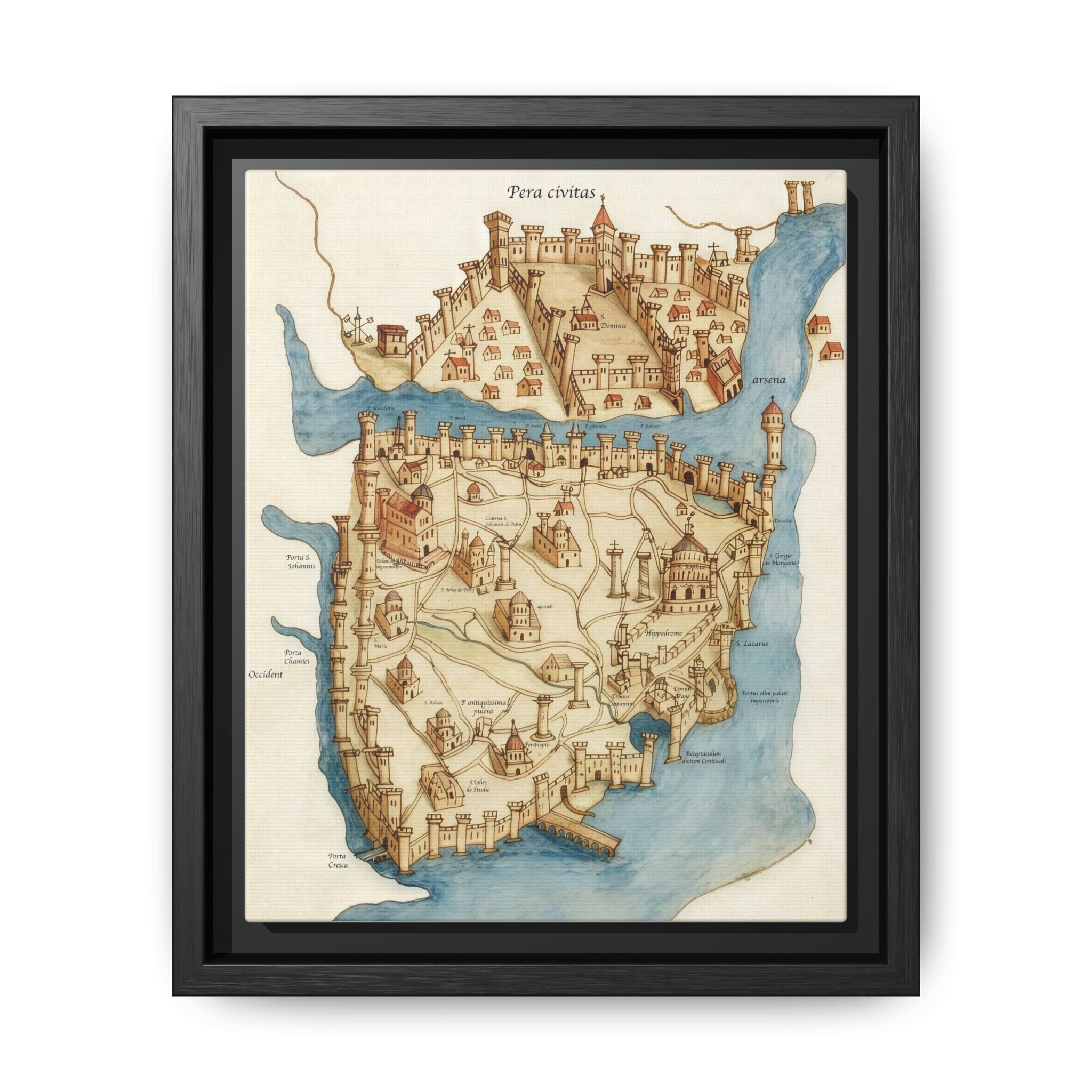 Framed Vintage Constantinople Map Canvas — Matte Nautical Wall Art