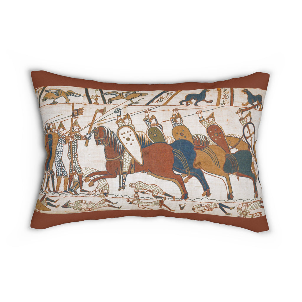 Bayeux Tapestry Cavalry Charge Pillow — Medieval Knight Horse Scene Decorative Pillow