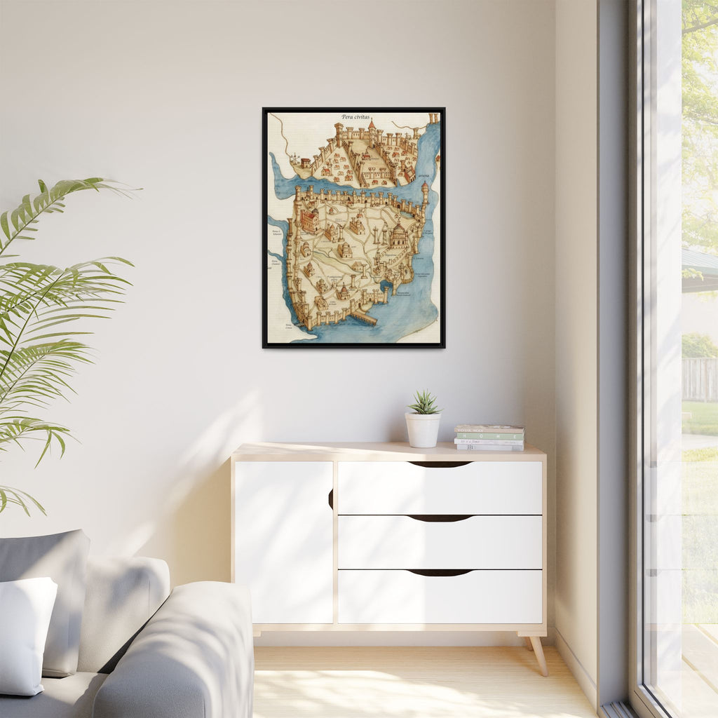 Framed Vintage Constantinople Map Canvas — Matte Nautical Wall Art