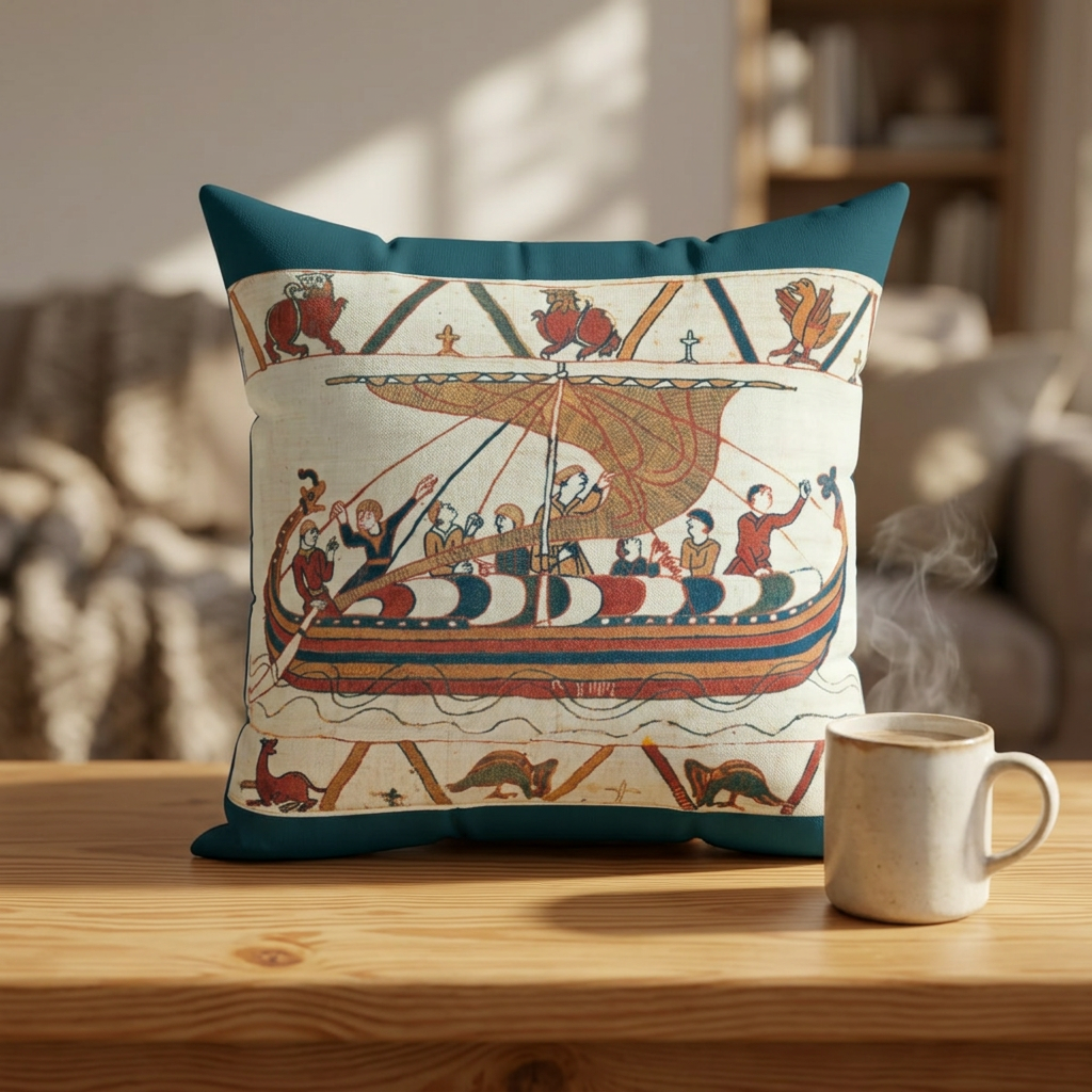 Bayeux Tapestry Battle of Hastings Faux Suede Square Pillow | Medieval Norman Invasion