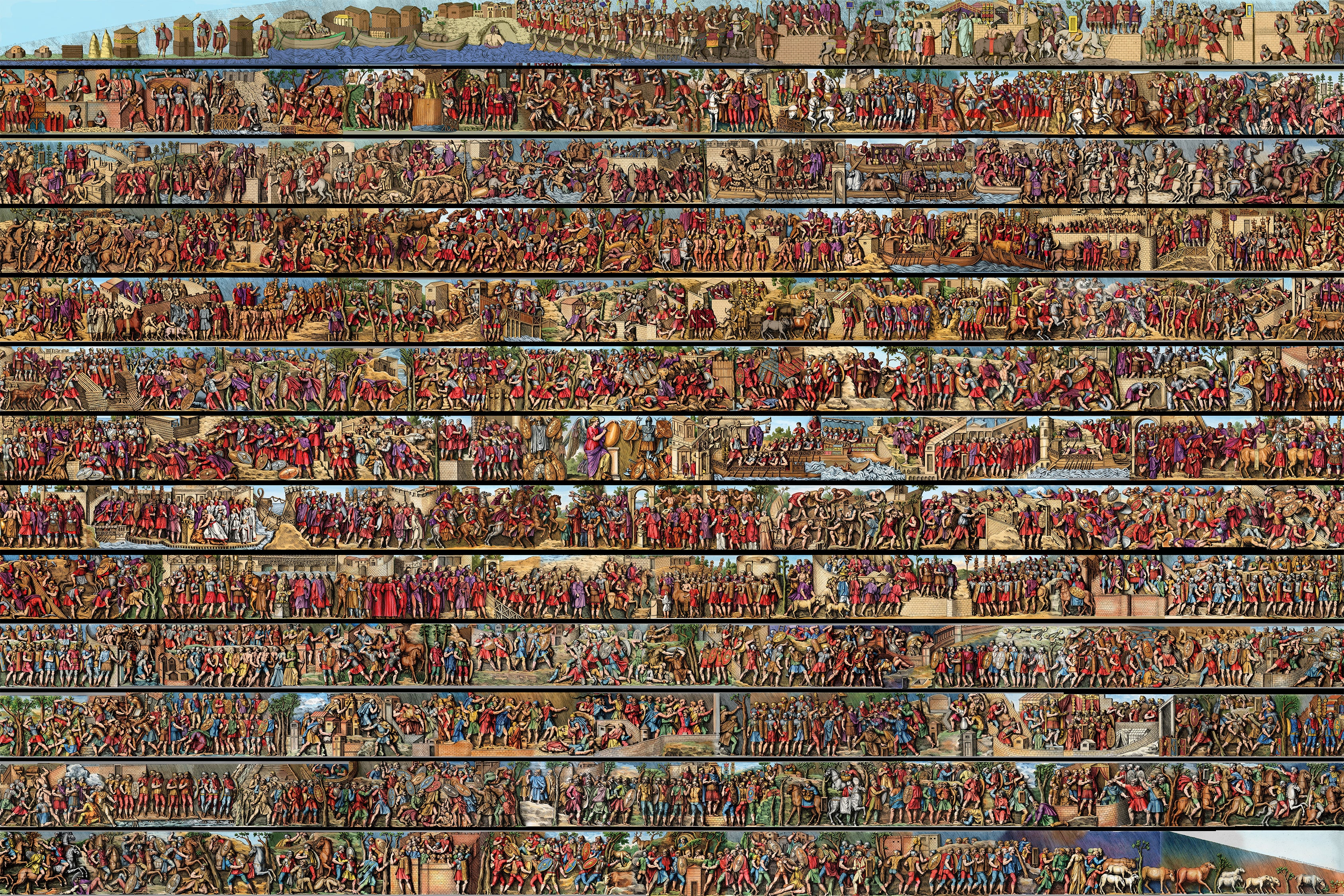 Colorized Depiction of Trajan's Column in Rome Framed Matte Canvas