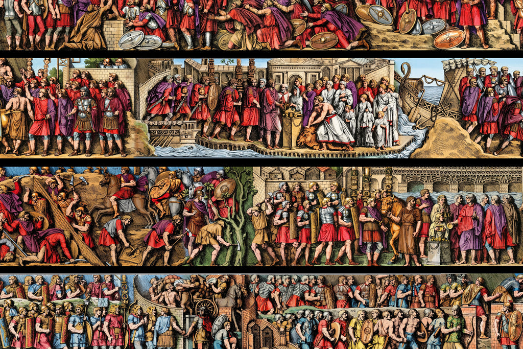 Colorized Trajan's Column Engraving Framed Art Print