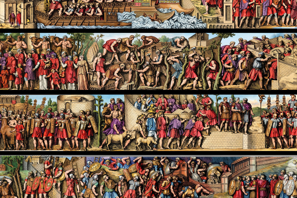Colorized Trajan's Column Engraving Framed Art Print