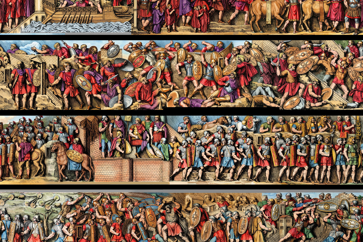 Colorized Trajan's Column Engraving Framed Art Print