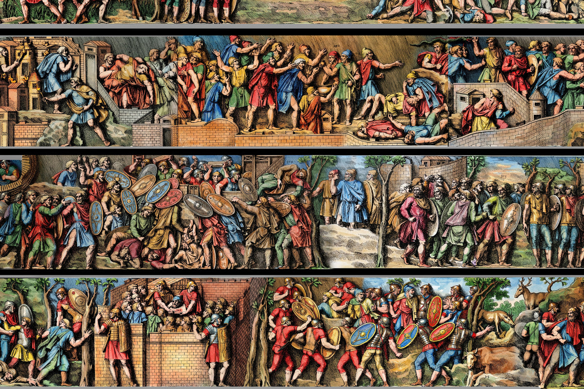 Colorized Trajan's Column Engraving Framed Art Print