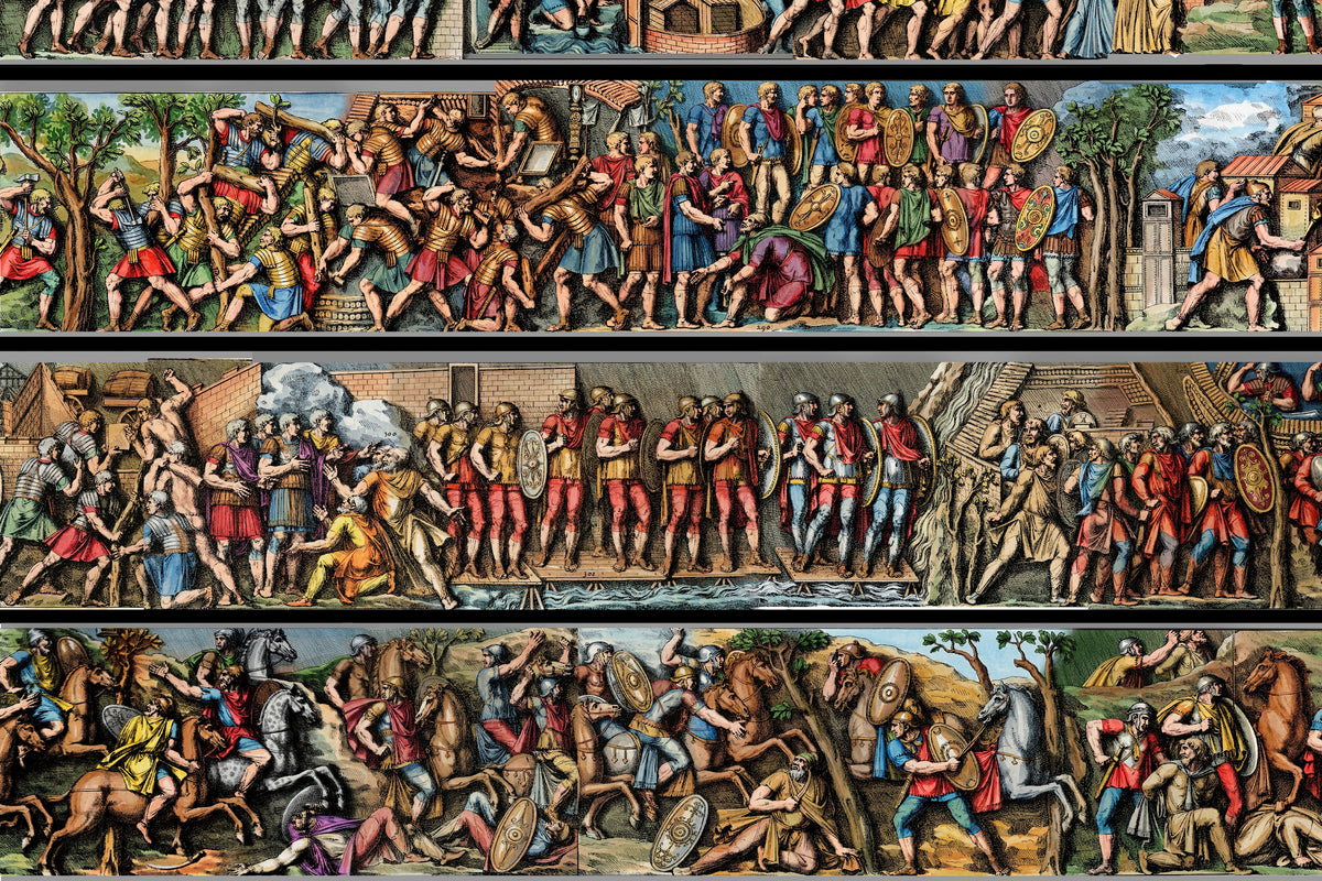 Colorized Trajan's Column Engraving Framed Art Print