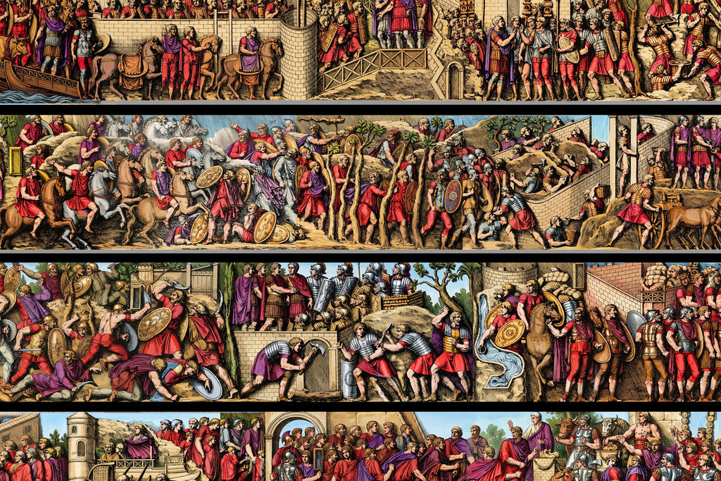 Colorized Trajan's Column Engraving Framed Art Print