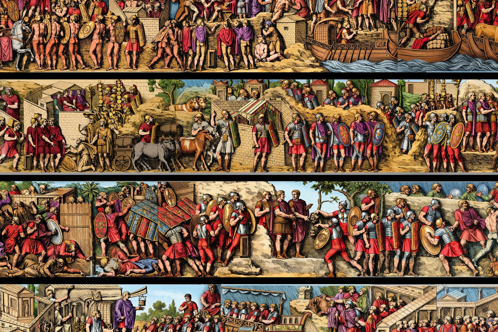 Colorized Trajan's Column Engraving Framed Art Print