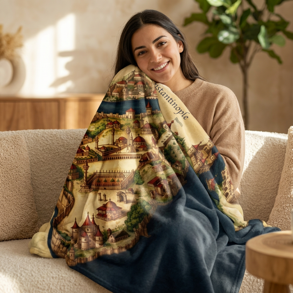 Constantinople Vintage Map Sherpa Fleece Blanket