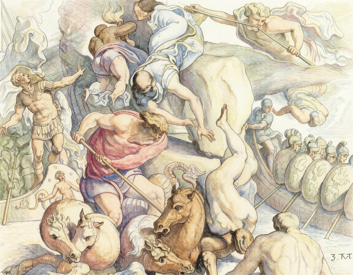 The Odyssey Collage Wall Tapestry | Illustrated Epic Scenes, Classical Myth Decor