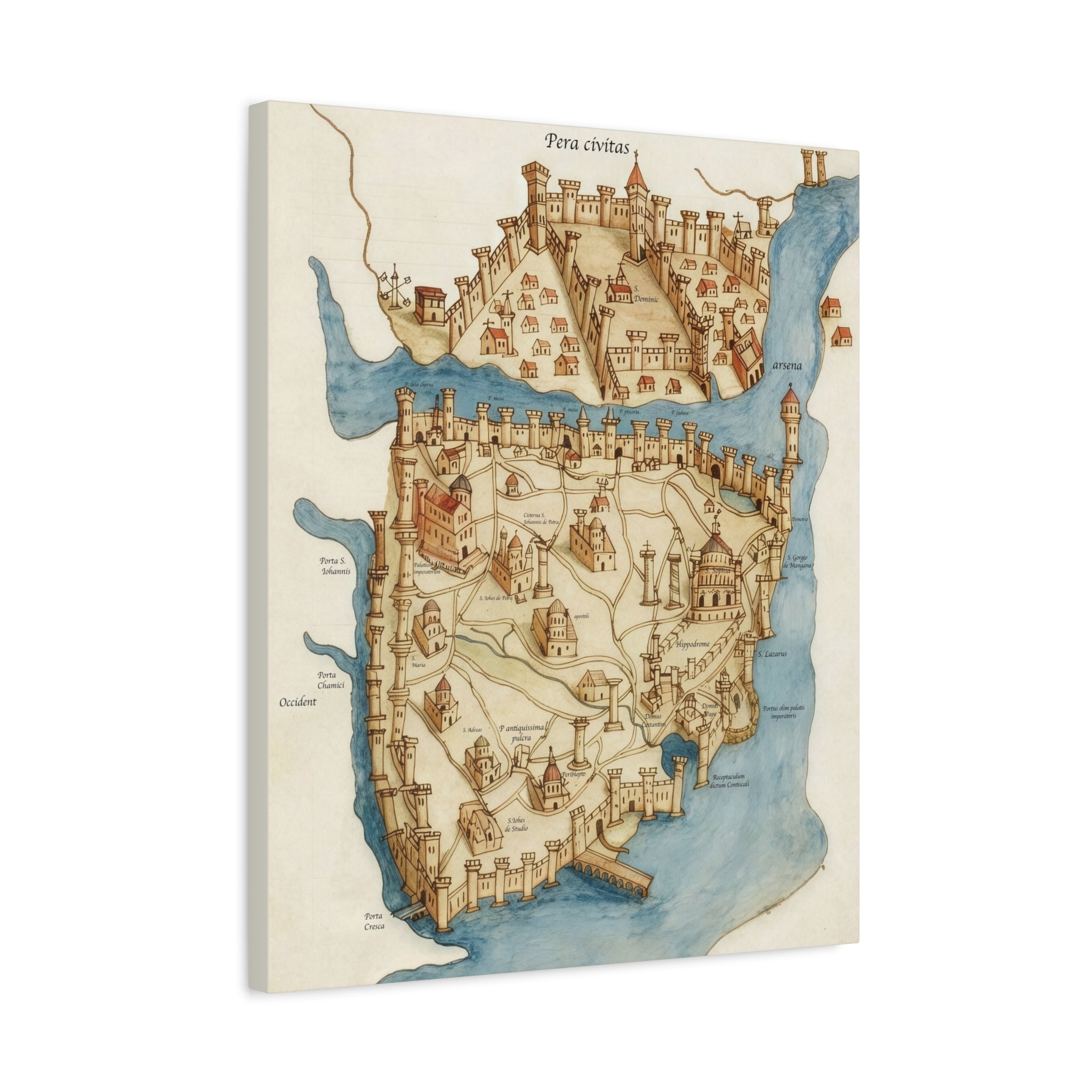 Medieval Constantinople City Map Canvas Print — Vintage Map Wall Art