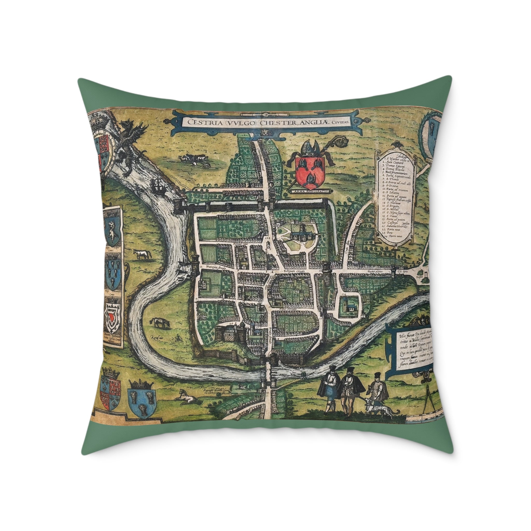 Chester, England by Braun and Hogenberg Antique Map Pillow