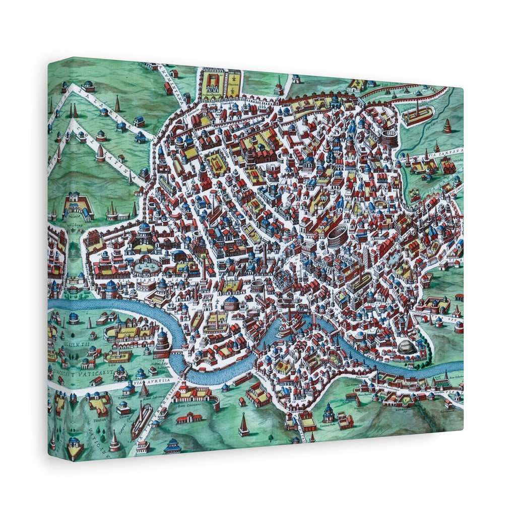 Vintage Bird's-Eye Map of Ancient Rome Matte Canvas