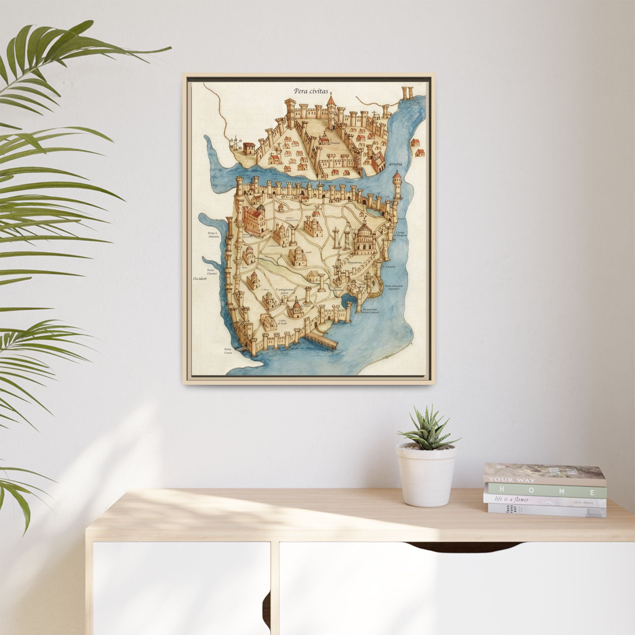 Framed Vintage Constantinople Map Canvas — Matte Nautical Wall Art