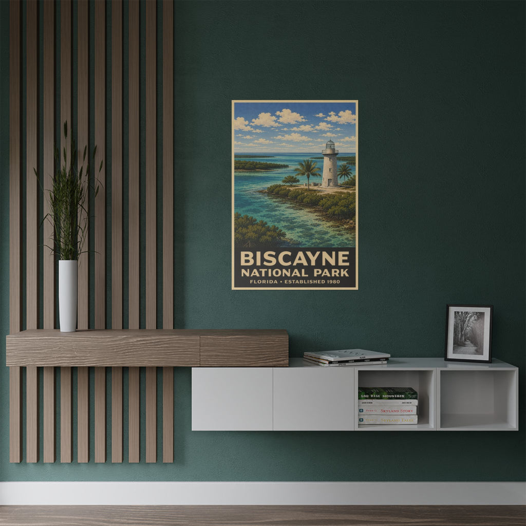 Biscayne National Park Lighthouse Poster — Vintage Florida Travel Print (300gsm)