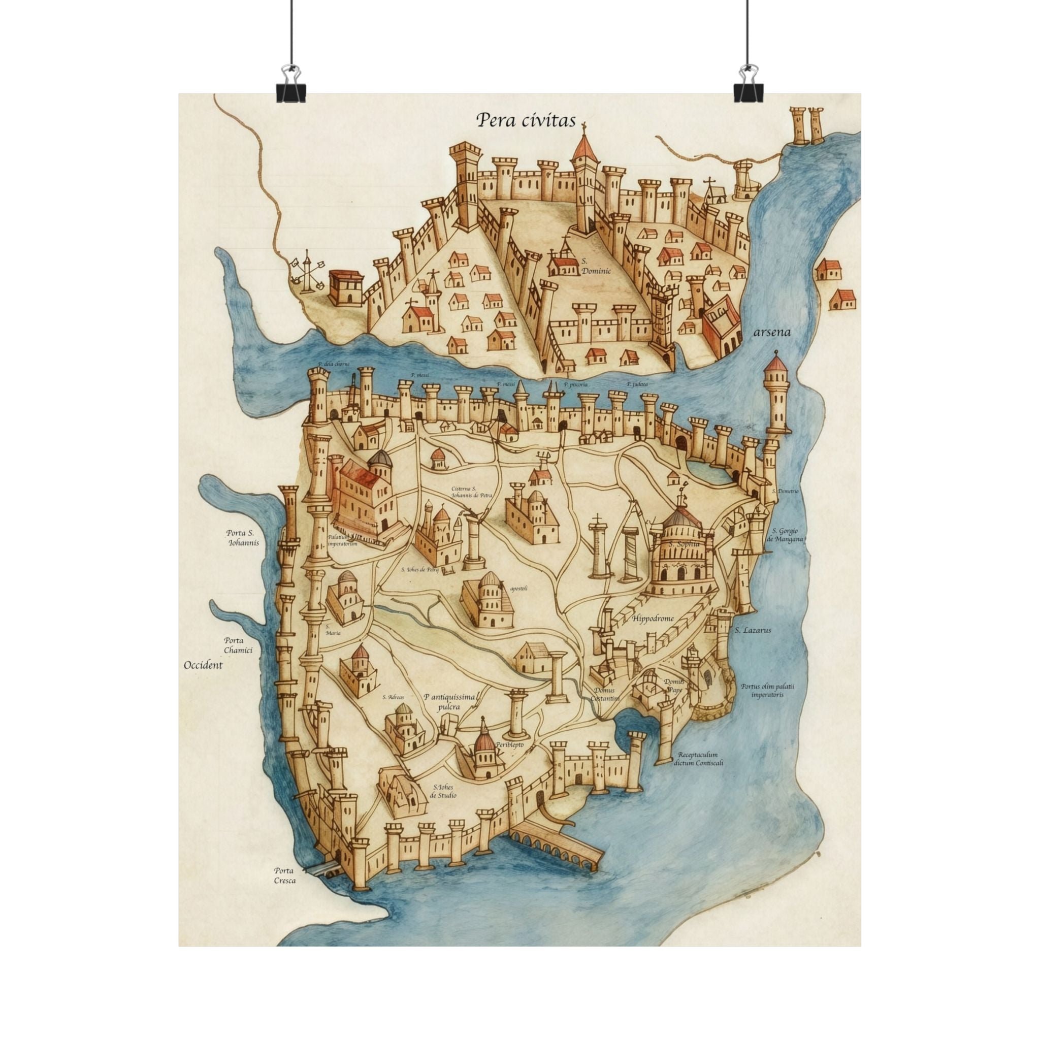 Vintage Constantinople City Map Satin Poster — Antique Coastal Map Wall Art