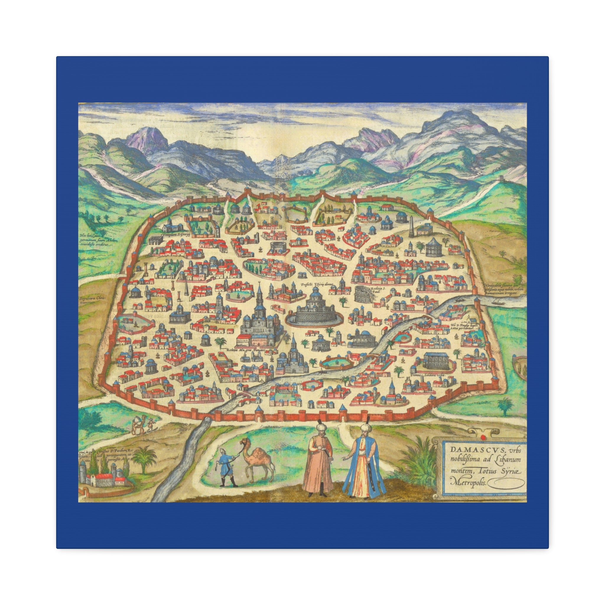 Antique Damascus Syria Birdseye City Map Matte Canvas