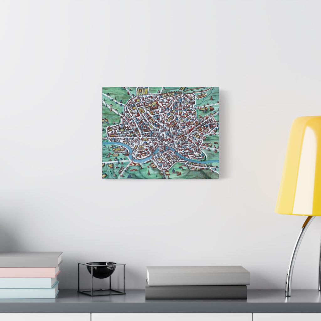 Vintage Bird's-Eye Map of Ancient Rome Matte Canvas