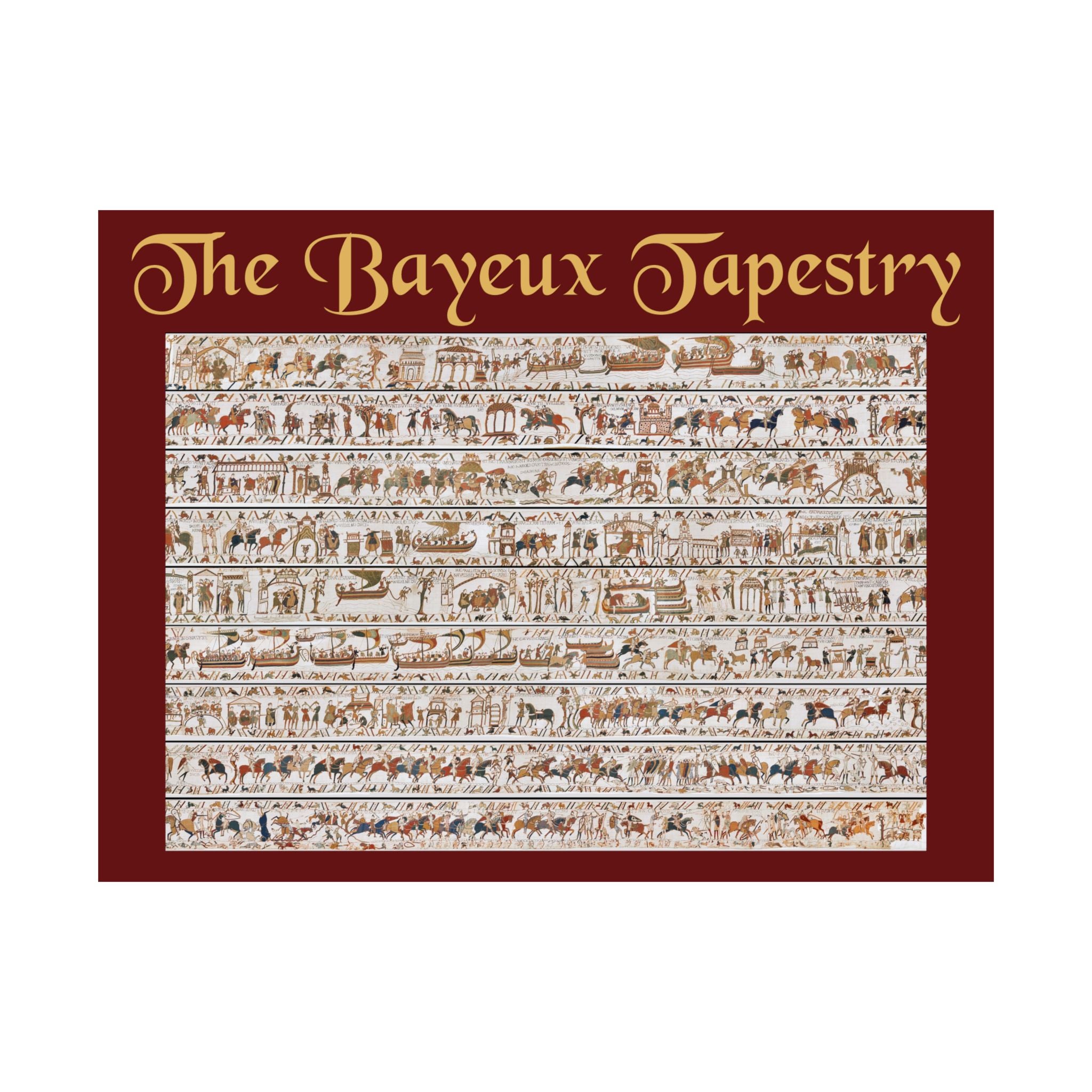 Bayeux Tapestry Continuous Scene Satin Poster | Medieval Norman Conquest Wall Art