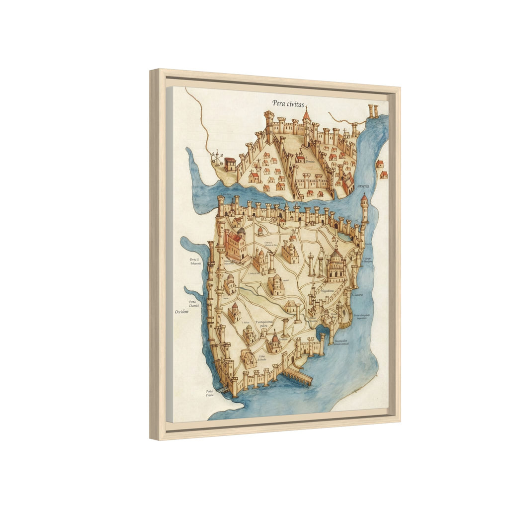 Framed Vintage Constantinople Map Canvas — Matte Nautical Wall Art