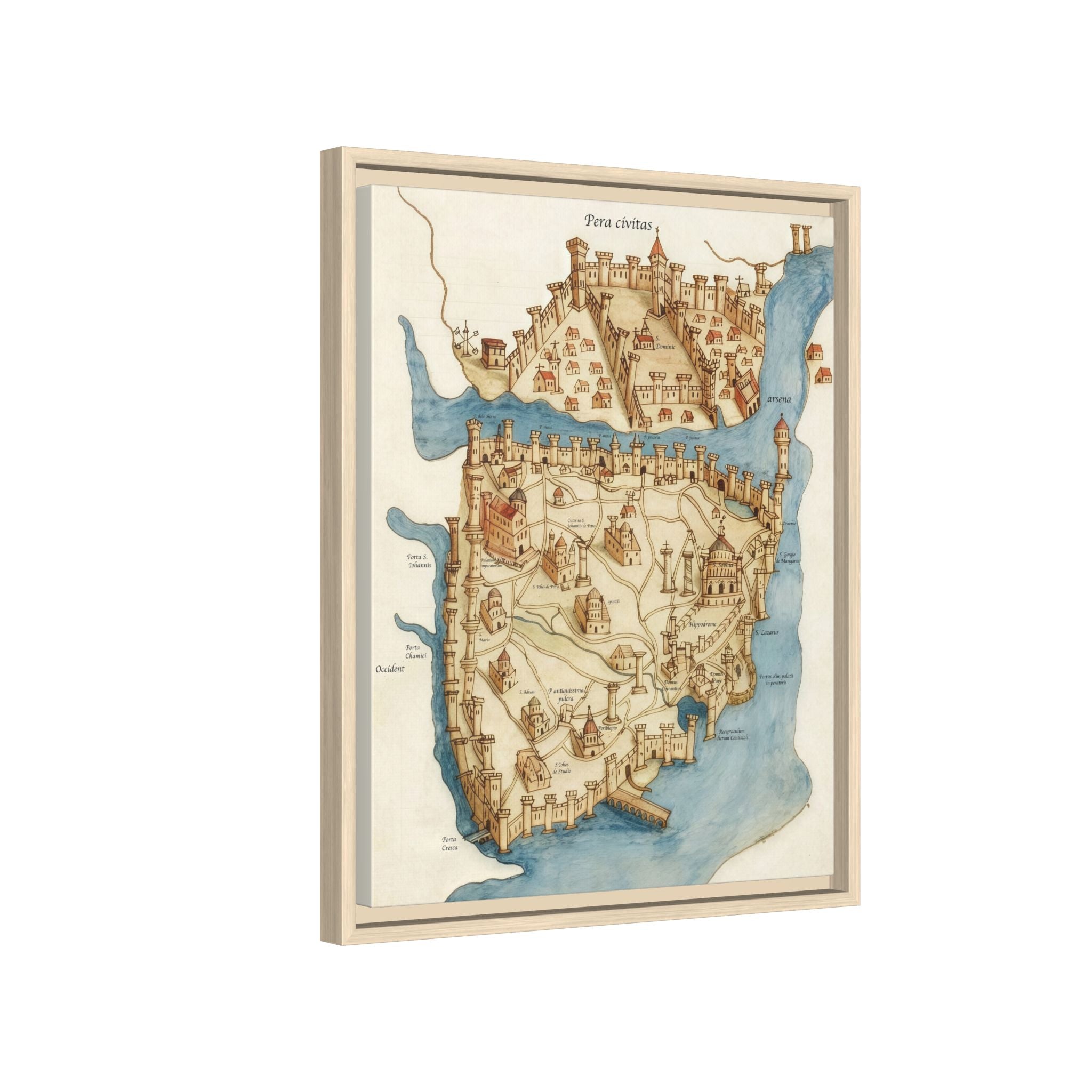 Framed Vintage Constantinople Map Canvas — Matte Nautical Wall Art