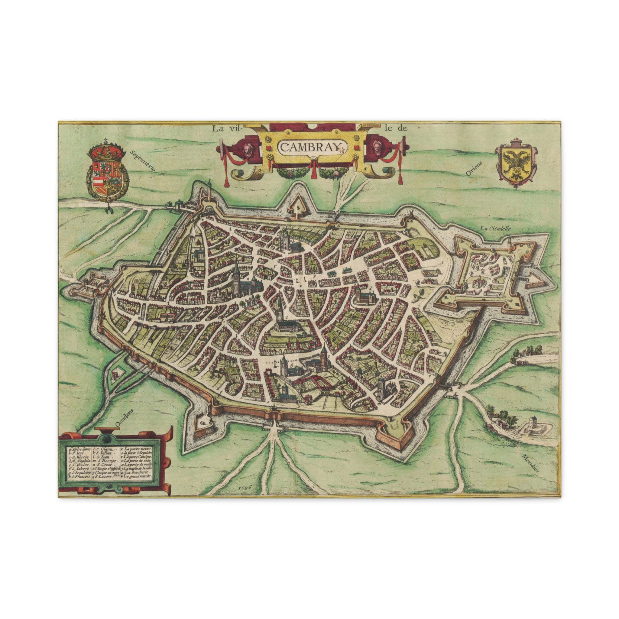 Vintage Cambrai City Map Matte Stretched Canvas Wall Art