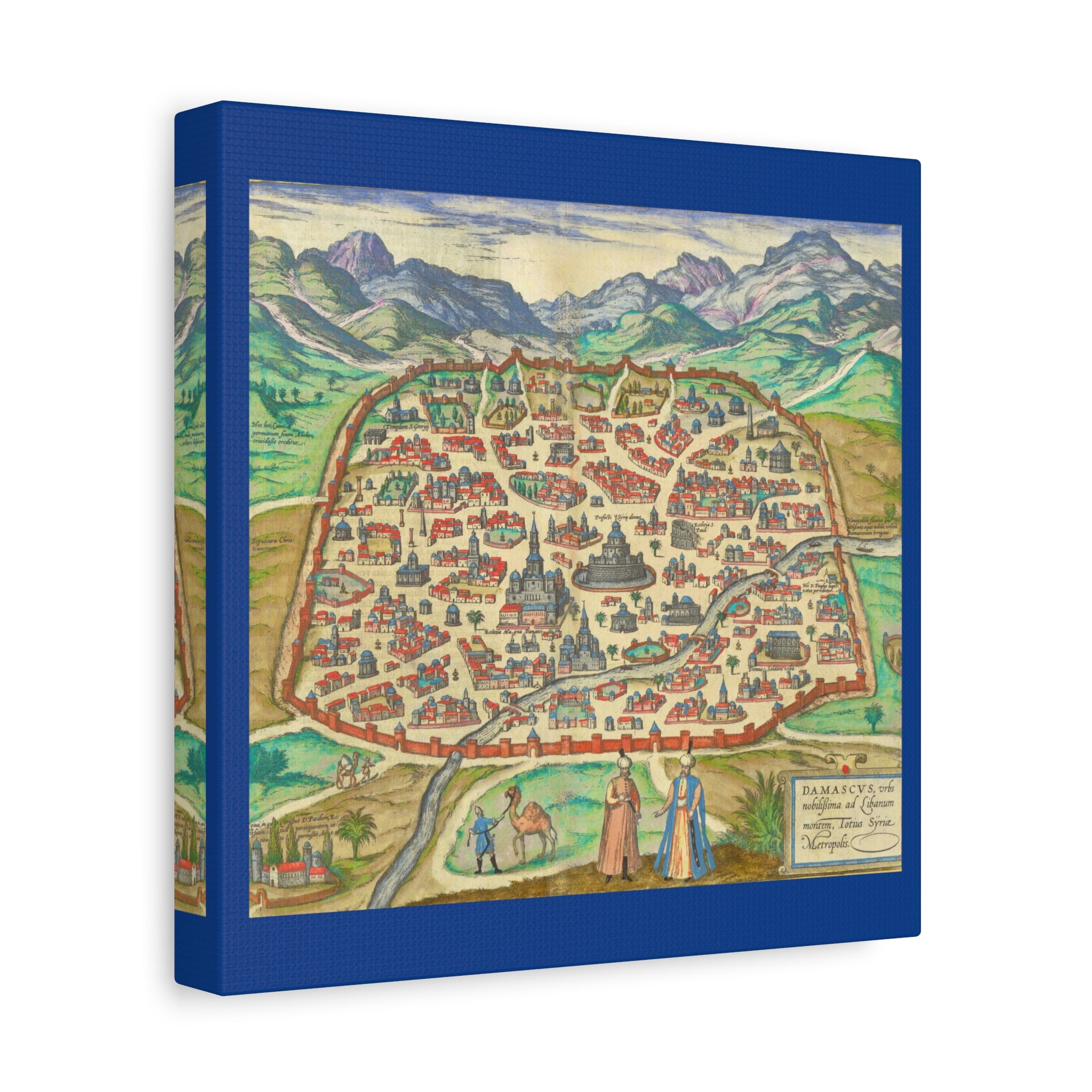 Antique Damascus Syria Birdseye City Map Matte Canvas