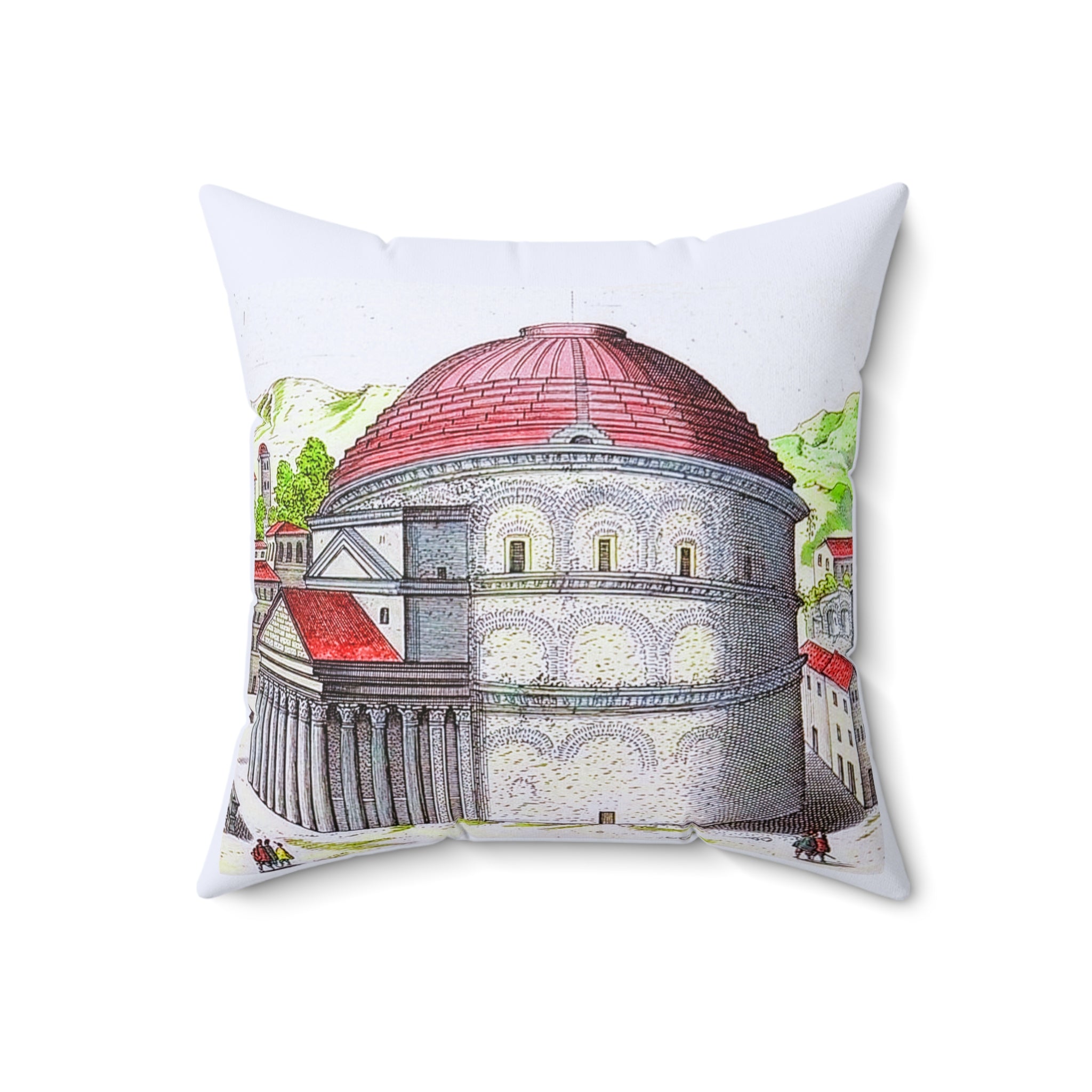 Pantheon Rome Architectural Engraving Pillow | Classical Antique Print