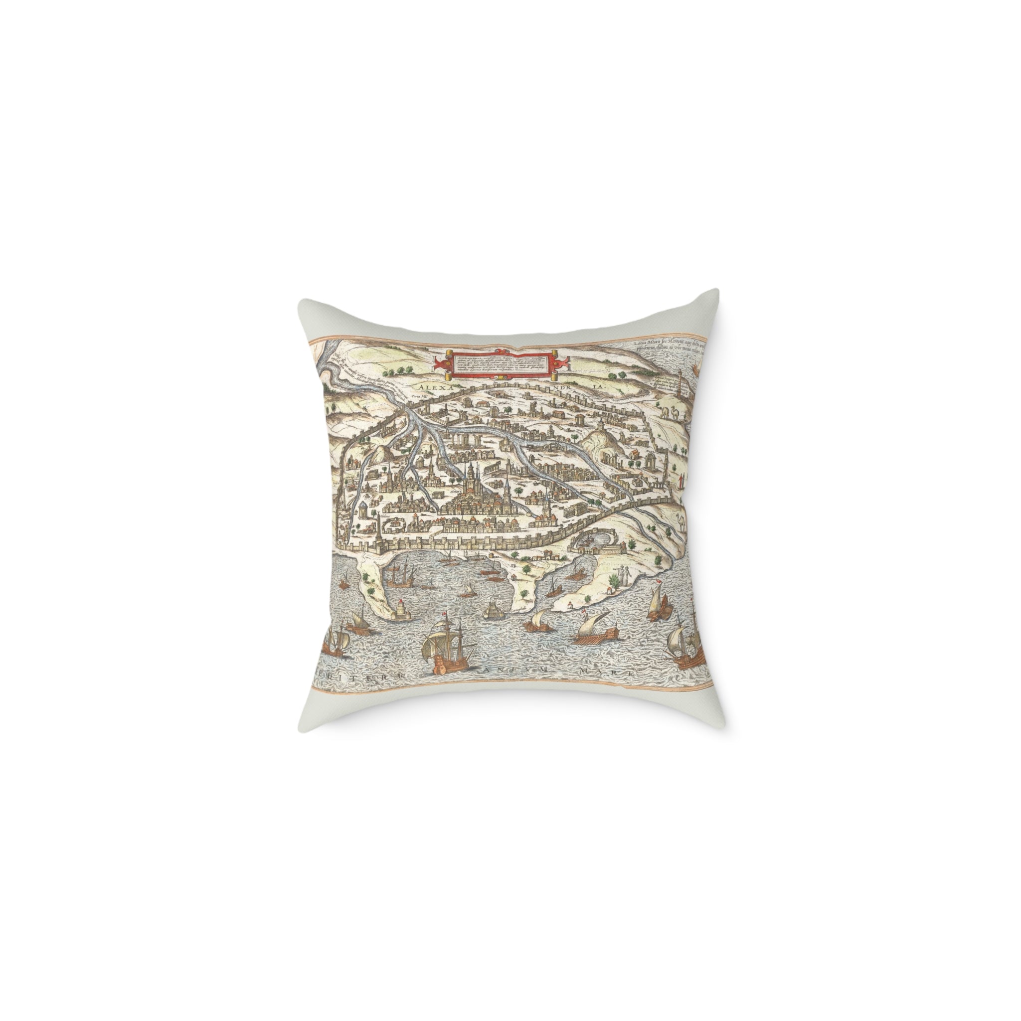 Renaissance Alexandria City View Square Pillow — Braun & Hogenberg Alexandria Port