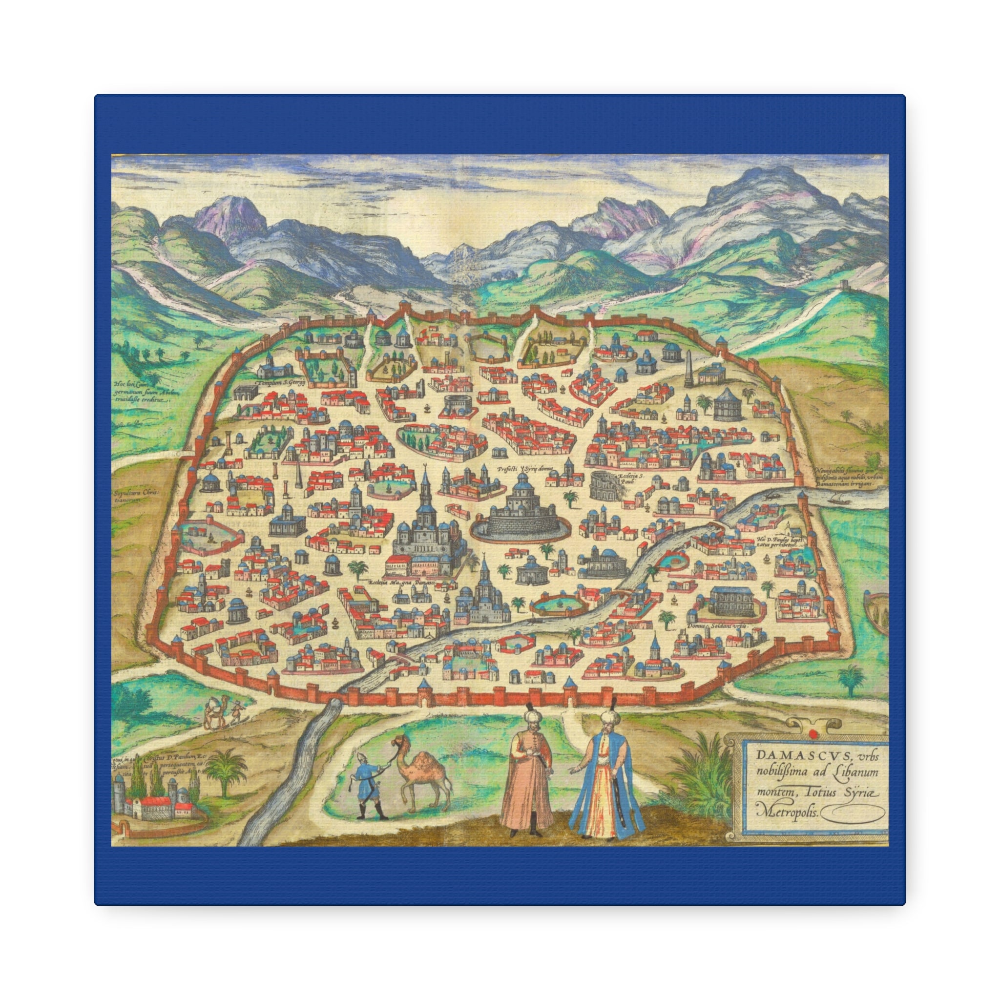 Antique Damascus Syria Birdseye City Map Matte Canvas