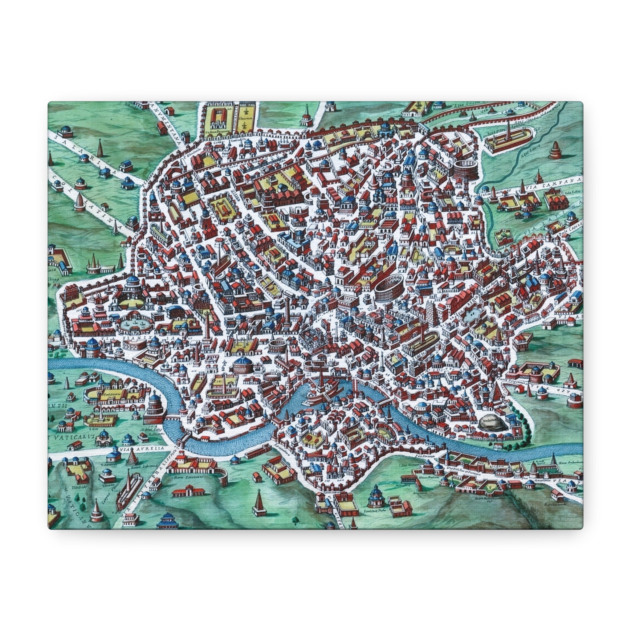 Vintage Bird's-Eye Map of Ancient Rome Matte Canvas