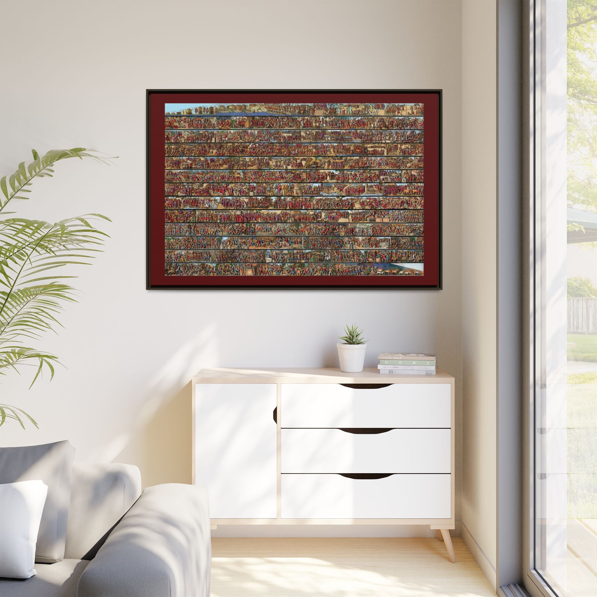 Colorized Depiction of Trajan's Column in Rome Framed Matte Canvas