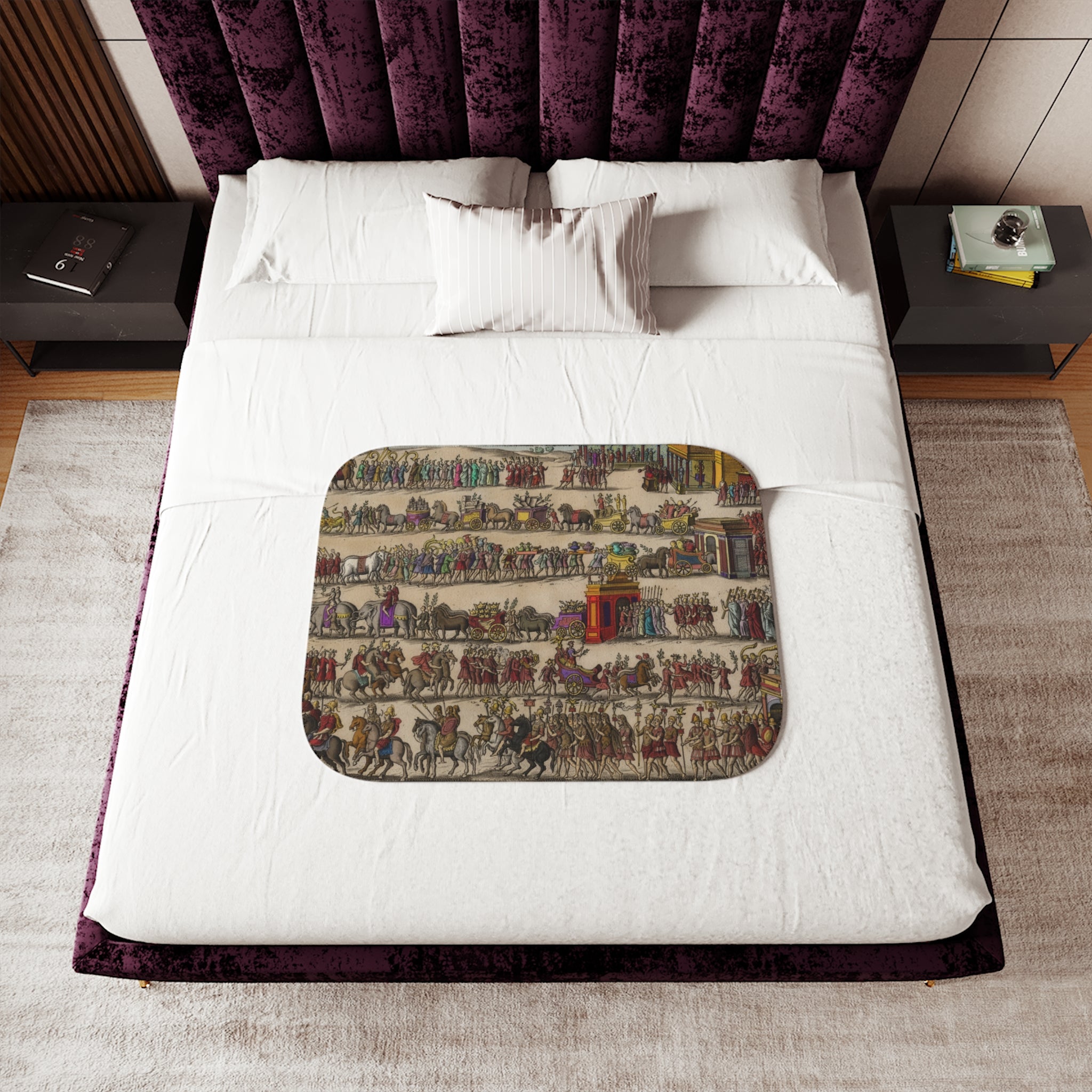 Roman Triumph Procession Hand-Colored Engraving Sherpa Blanket | Classical Art Throw