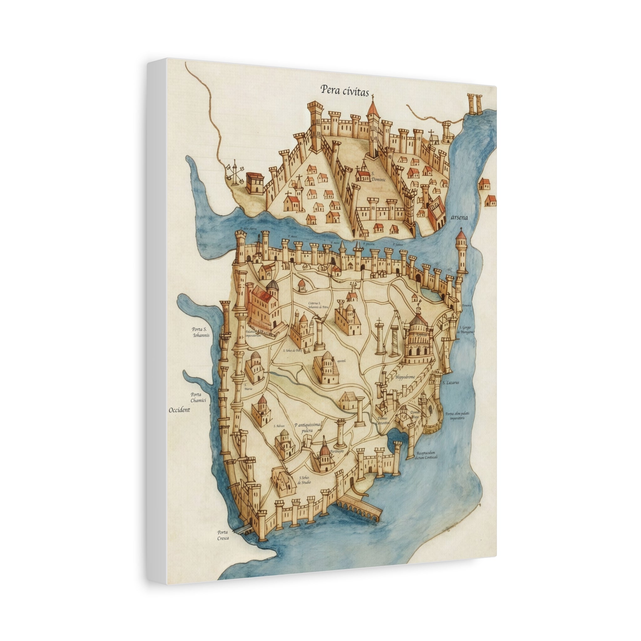 Medieval Constantinople City Map Canvas Print — Vintage Map Wall Art