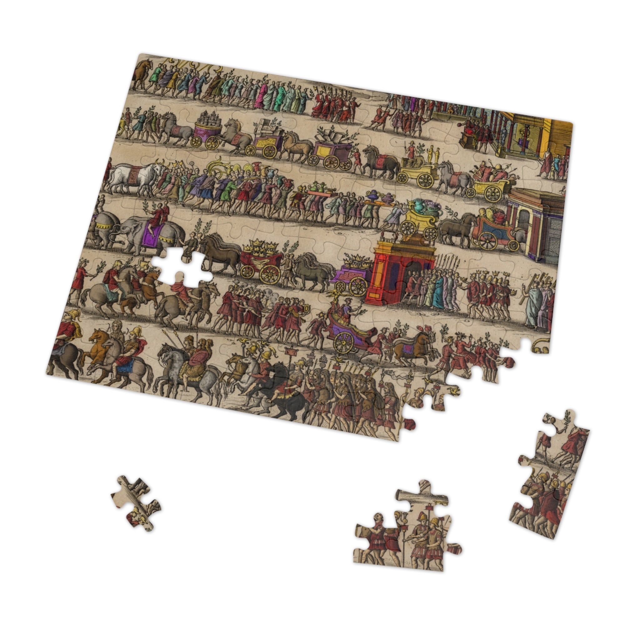 Roman Triumph Illustration Jigsaw Puzzle with Tin | Hand-Colored Engraving